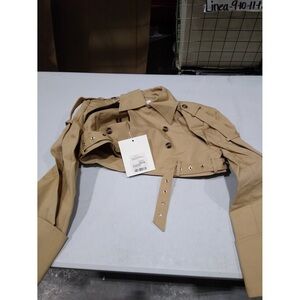 rokh-Strap Detailed Cropped Trench Jacket-Beige-34 (US Women's 2)